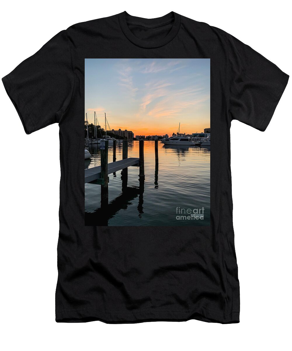 Bayfront T-Shirt featuring the photograph Bayfront Park Marina Sunset by Gary F Richards