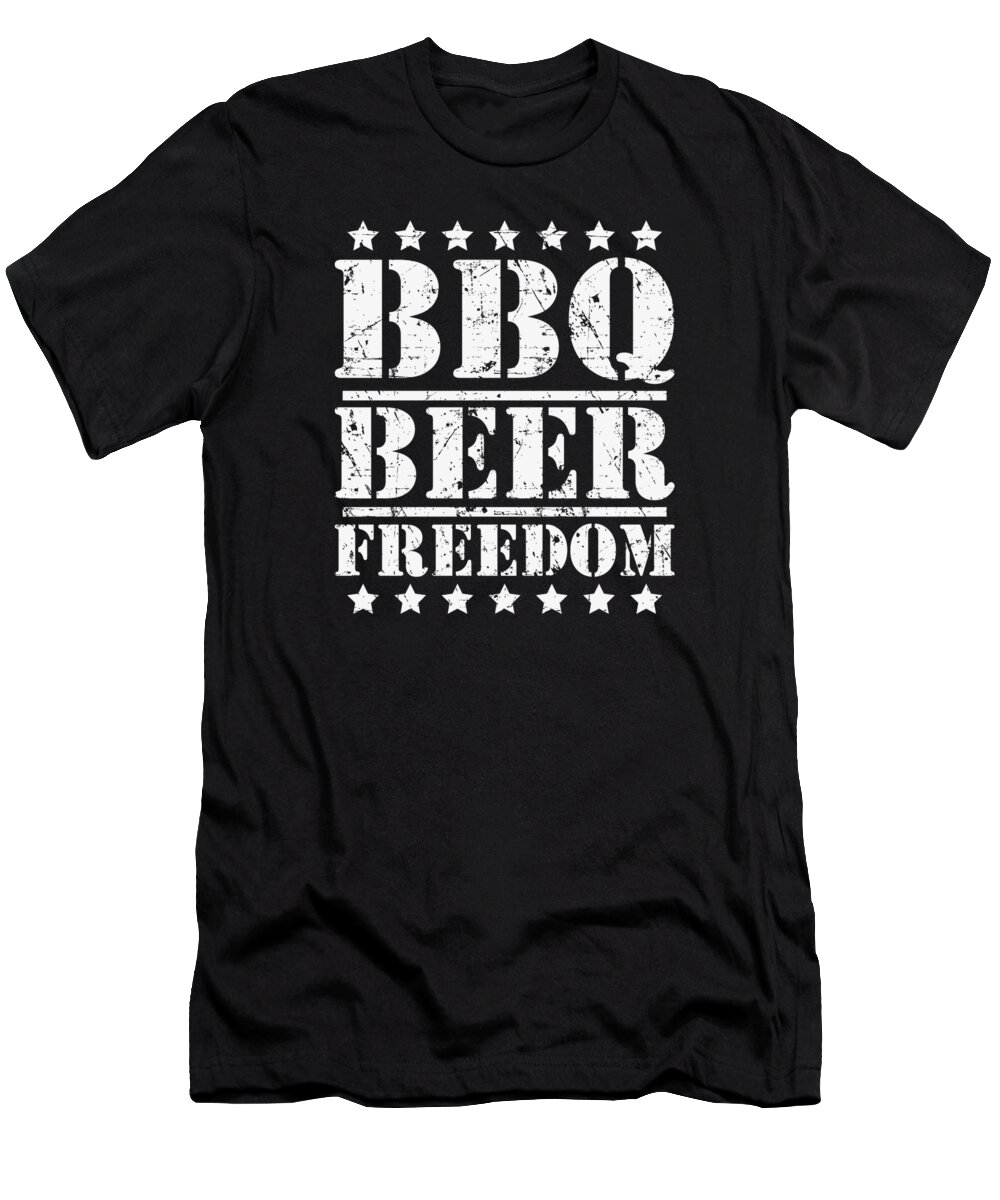 Bbq Beer Freedom T-Shirt featuring the digital art BBQ Beer Freedom USA Flag Vintage Camouflage by Toms Tee Store