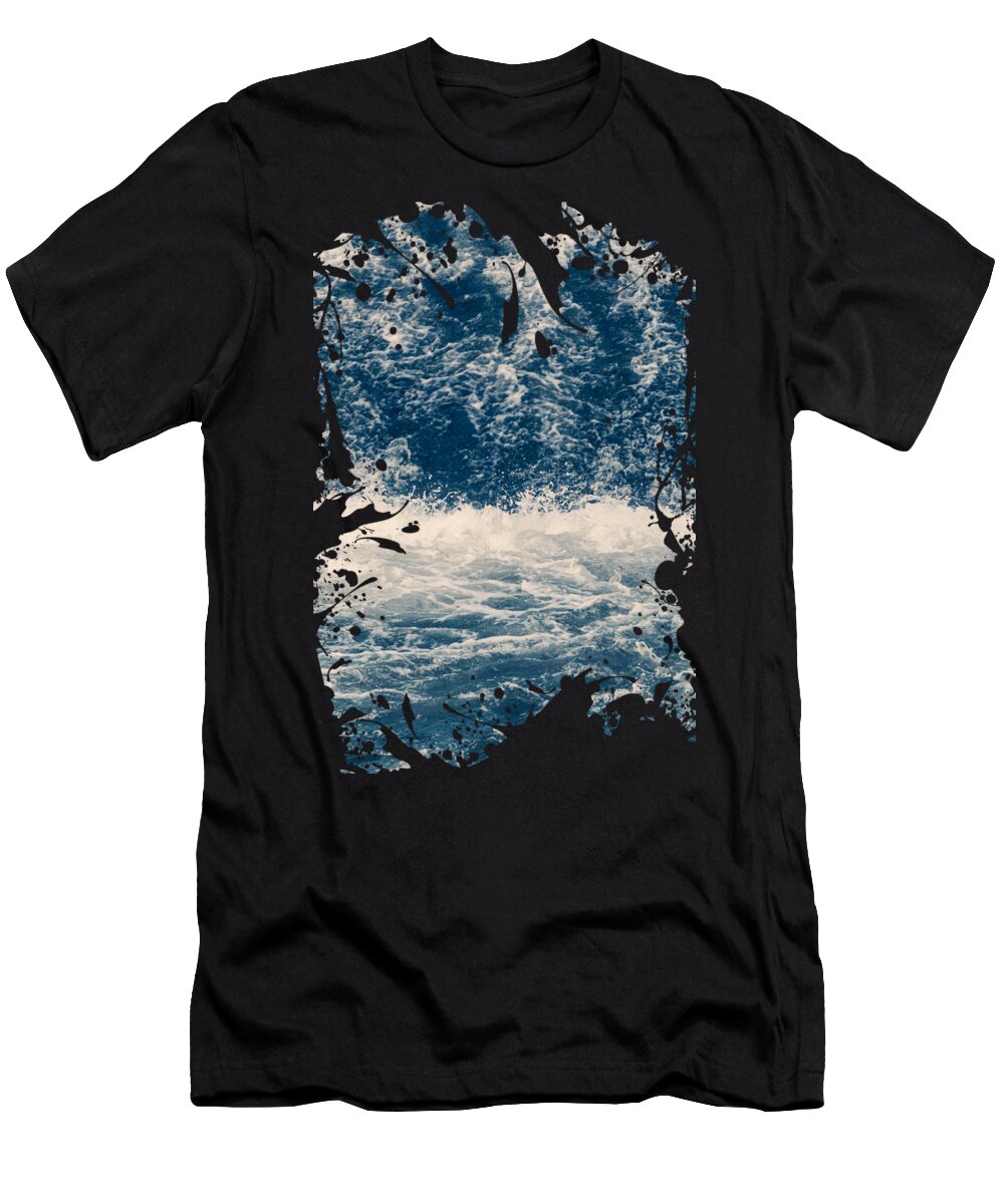 Blue T-Shirt featuring the photograph Beautiful Blue Crashing Waves with Cool Water Splash by Andreea Eva Herczegh