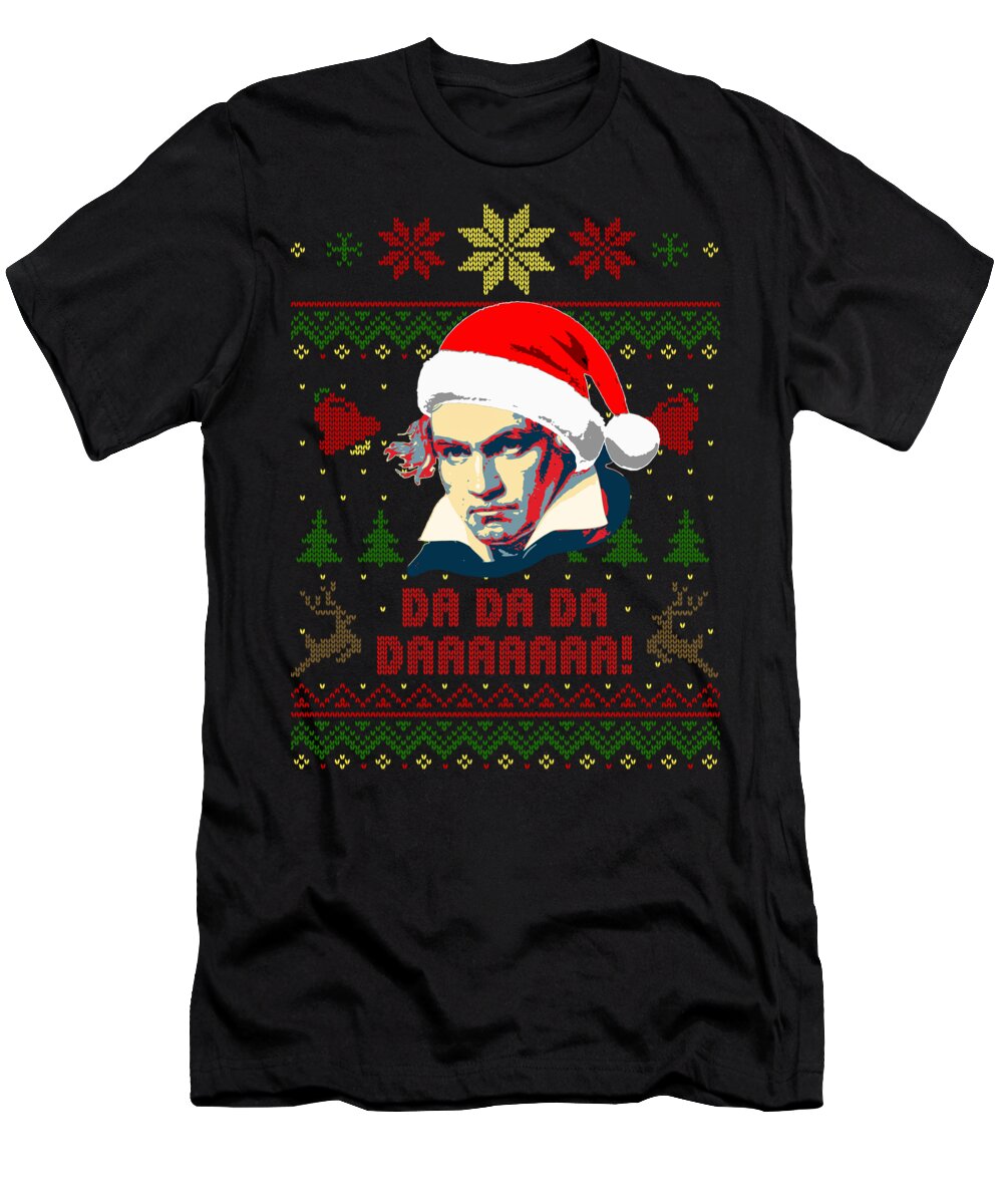 Santa T-Shirt featuring the digital art Beethoven Funny Christmas Symphony by Filip Schpindel