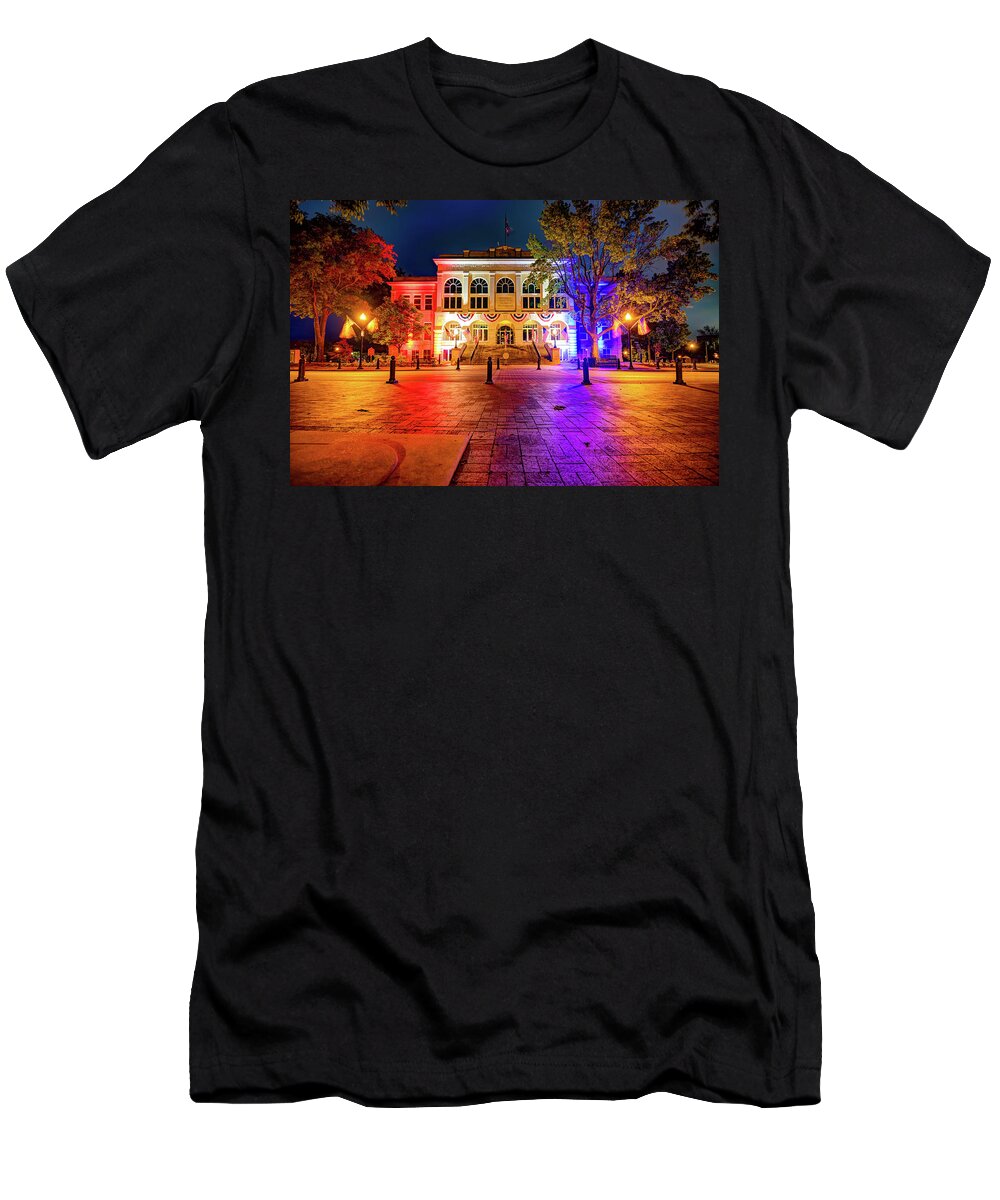 Bentonville Arkansas T-Shirt featuring the photograph Benton County Courthouse in Red White and Blue by Gregory Ballos