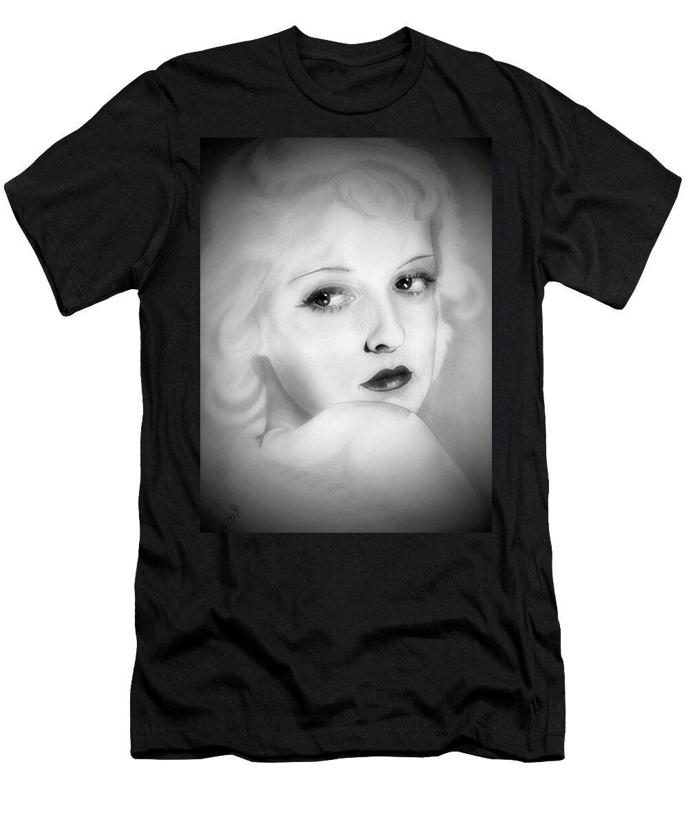 Bette Davis T-Shirt featuring the drawing Bette - Vintage Black and White Edition by Fred Larucci