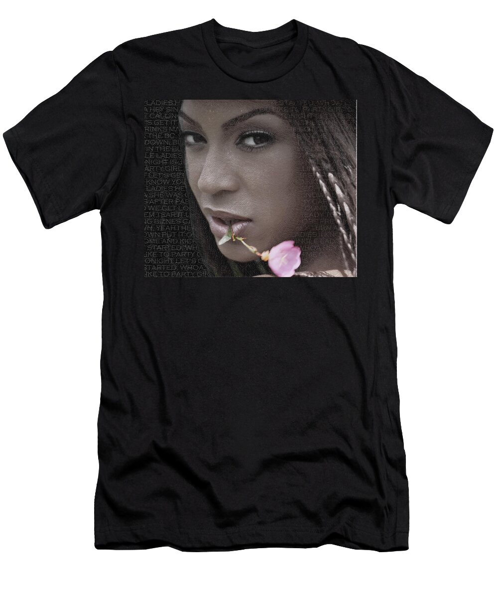 Luciano Pavarotti T-Shirt featuring the painting Beyonce Knowles And Lyrics by Tony Rubino