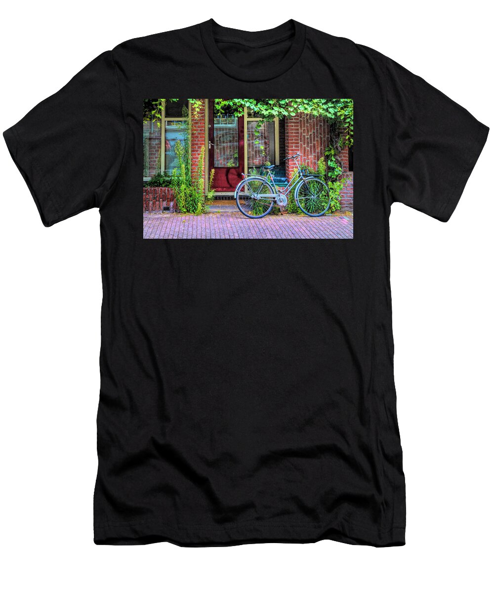 Fall T-Shirt featuring the photograph Bicycle Along the Streets of Amsterdam II by Debra and Dave Vanderlaan