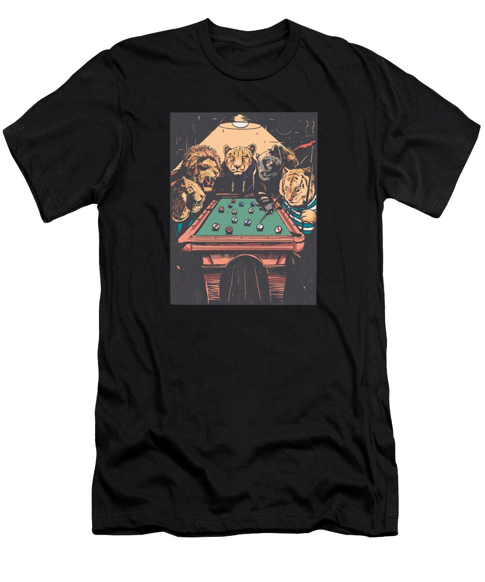 Big Cats T-Shirt featuring the digital art Big Cats Billard by Me