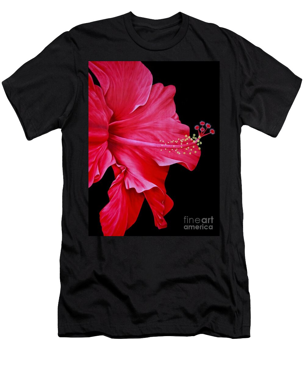 Red Hibiscus Flowers T-Shirt featuring the painting Big Red by Mary Deal