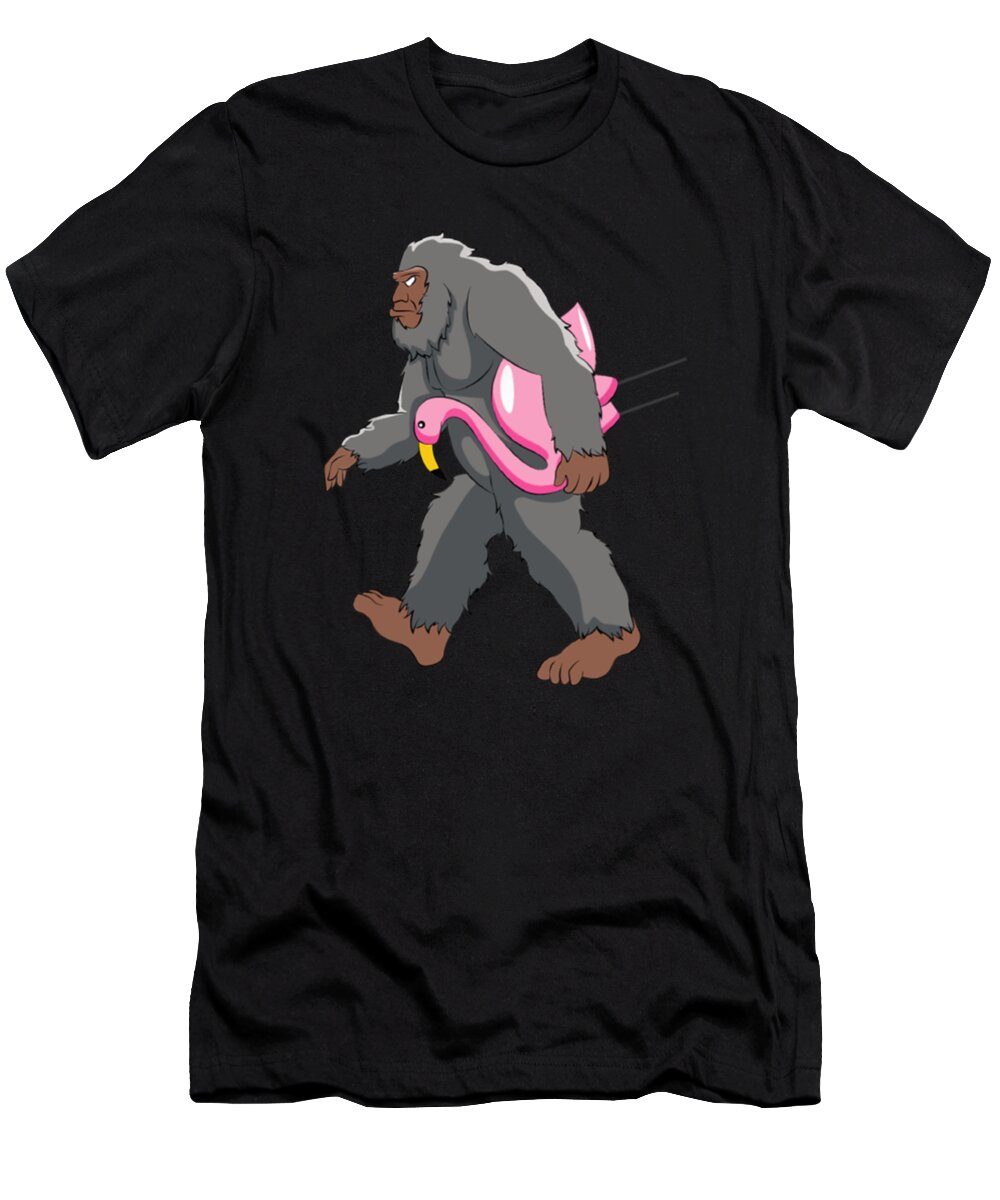 Flamingo T-Shirt featuring the jewelry Bigfoot Carrying Lawn Flamingo Funny Gift Idea by Tinh Tran Le Thanh