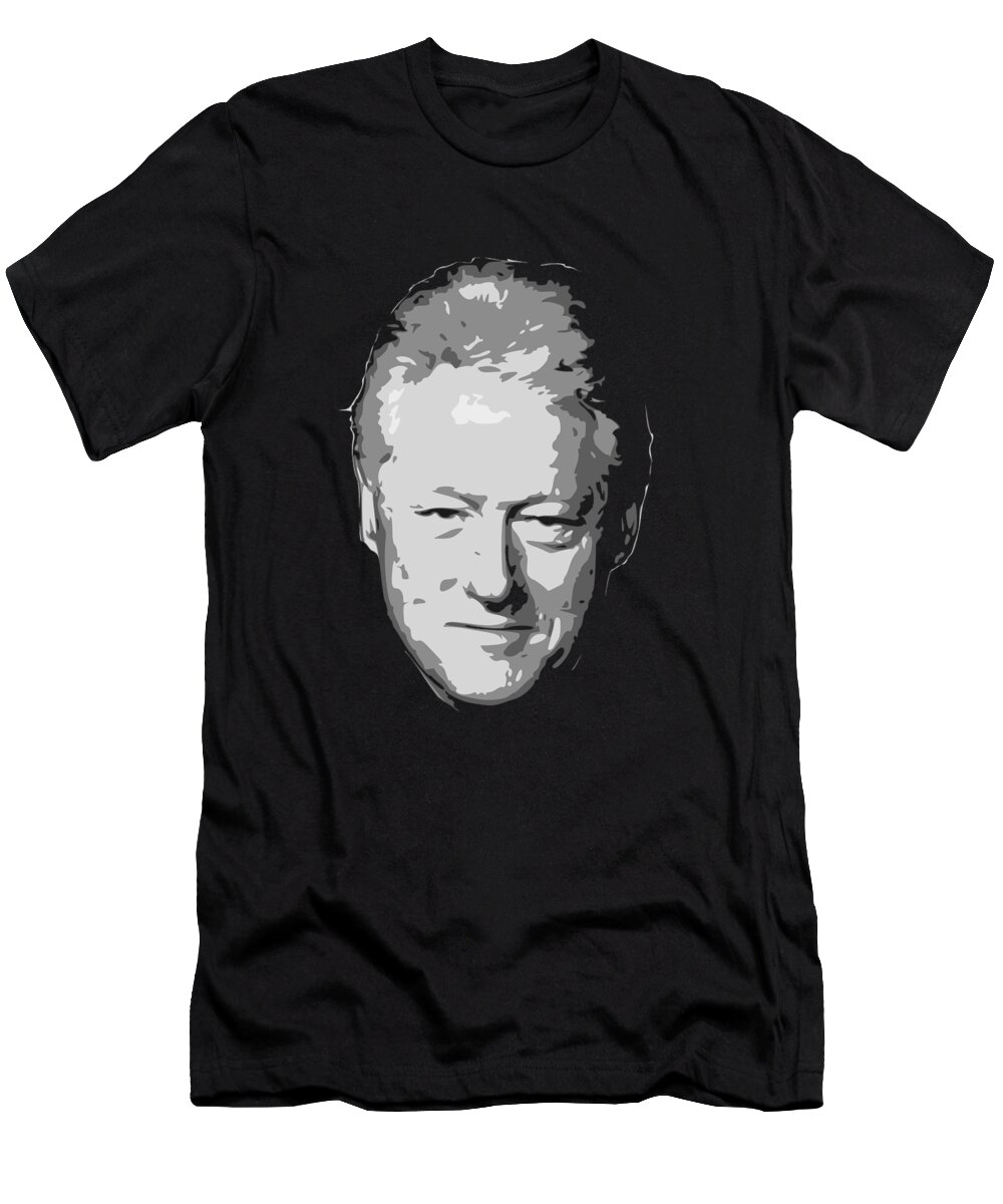 Bill T-Shirt featuring the digital art Bill Clinton Black and White by Filip Schpindel