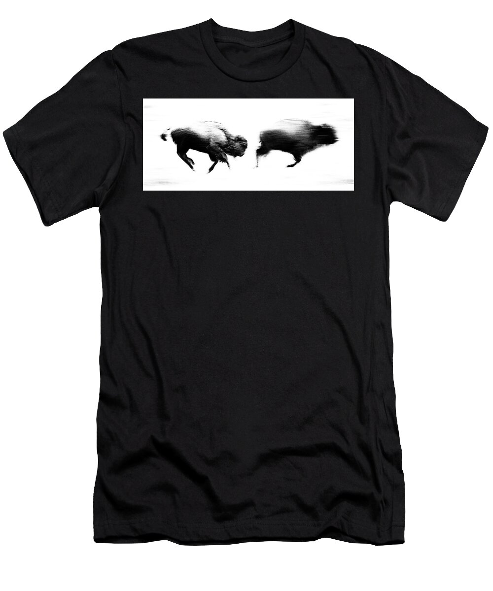 American Bison T-Shirt featuring the photograph Bison in Motion by Max Waugh