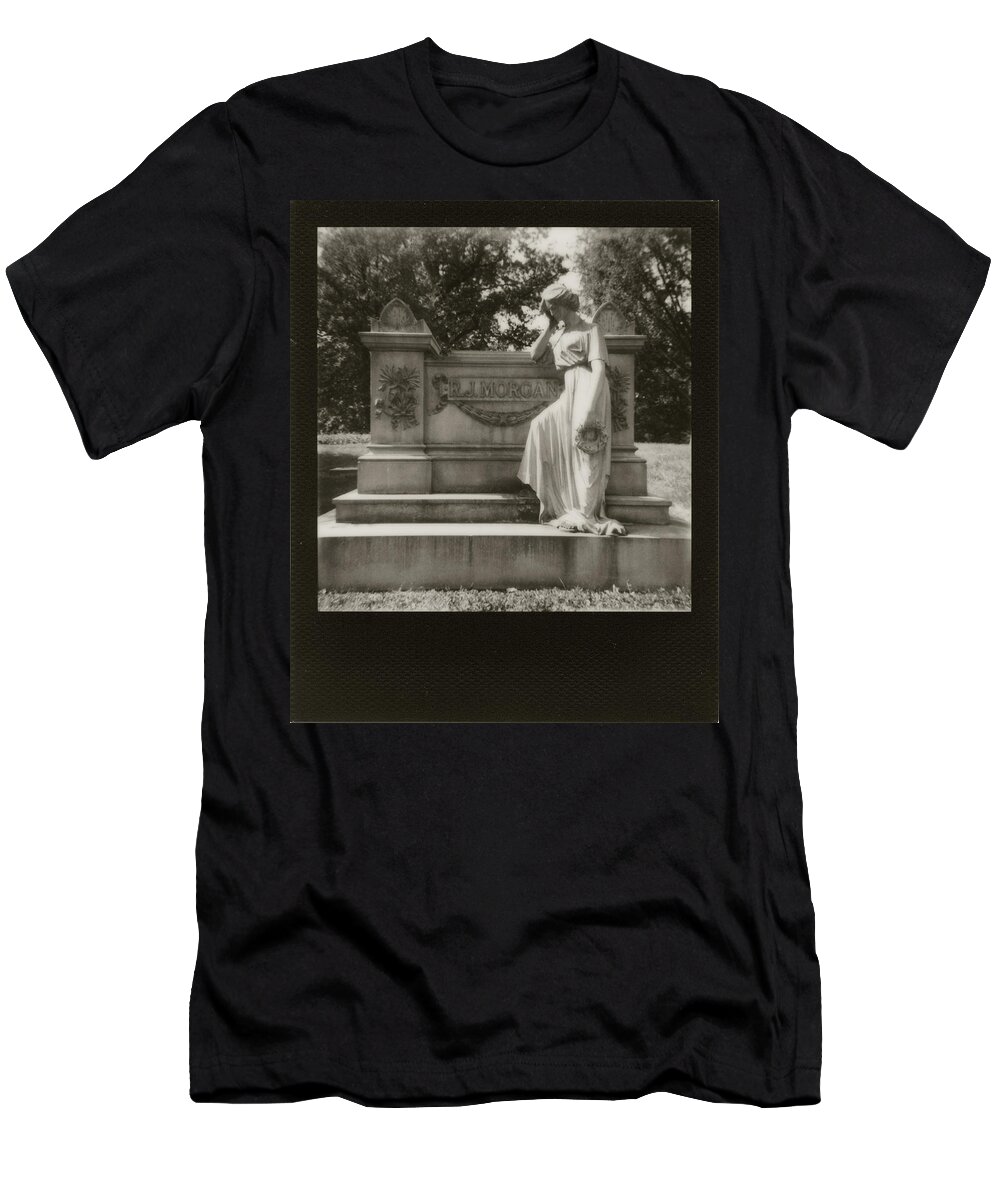 Spring Grove Cemetery T-Shirt featuring the photograph Black and White Polaroid 600 Spring Grove Cemetery Cincinnati Ohio by Dave Morgan