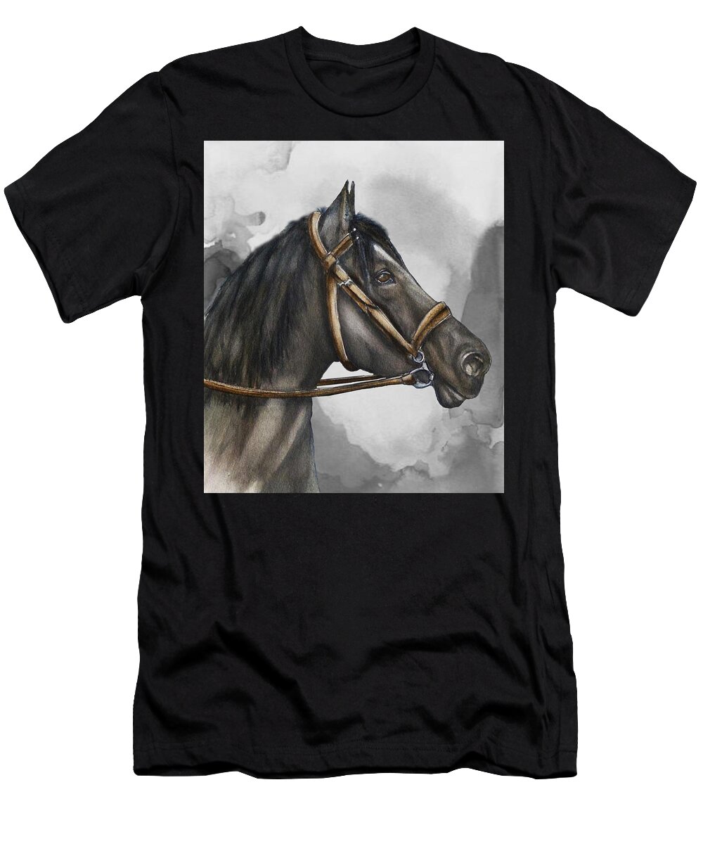 Horse T-Shirt featuring the mixed media Black Horse's Beauty by Kelly Mills