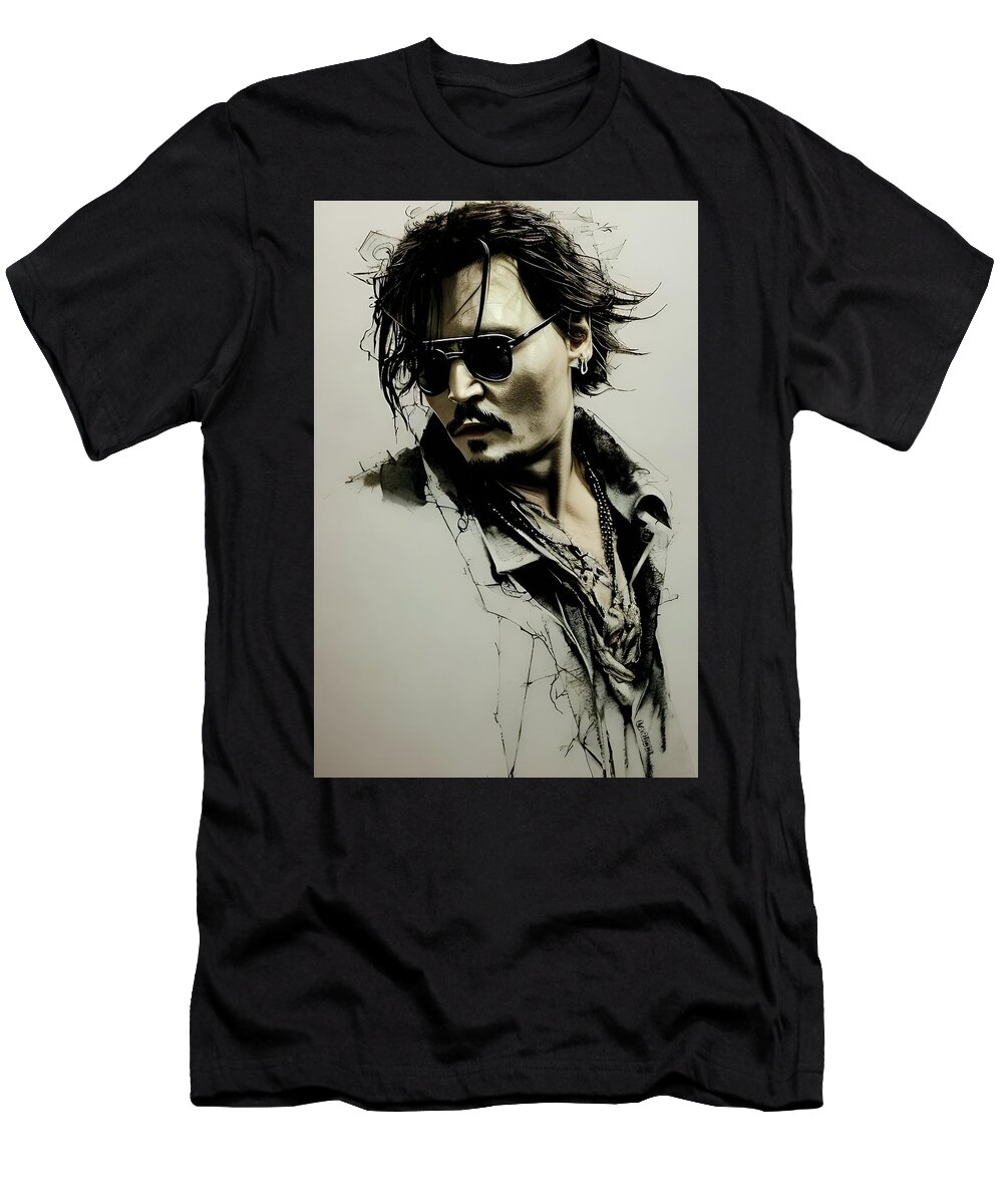 Johnny Depp T-Shirt featuring the digital art Black Mass - Johnny Deep by Fred Larucci