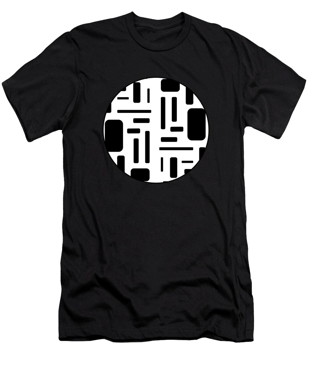 Black And White T-Shirt featuring the digital art Black and White Rectangular Design by Barefoot Bodeez Art