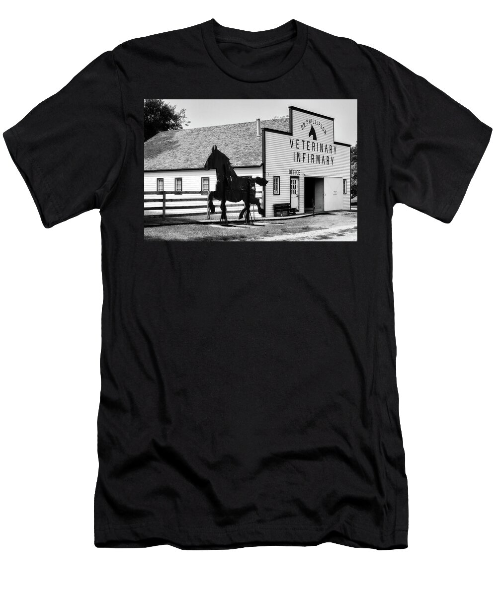 Black Stallion T-Shirt featuring the photograph Black Tin Stallion - Grand Island, Nebraska by Susan Rissi Tregoning