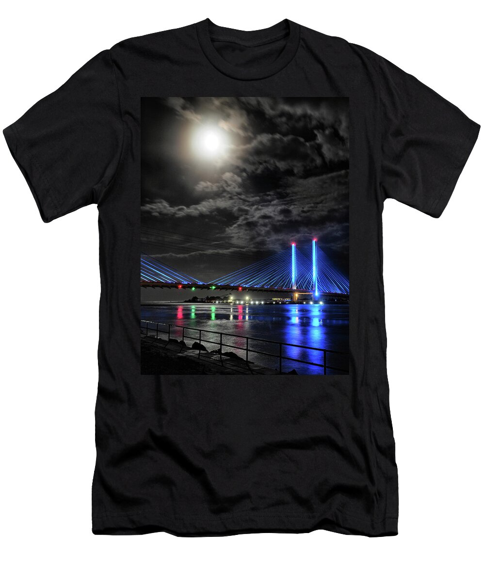 Full Moon T-Shirt featuring the photograph Blood Moon Over the Indian River Bridge by Bill Swartwout