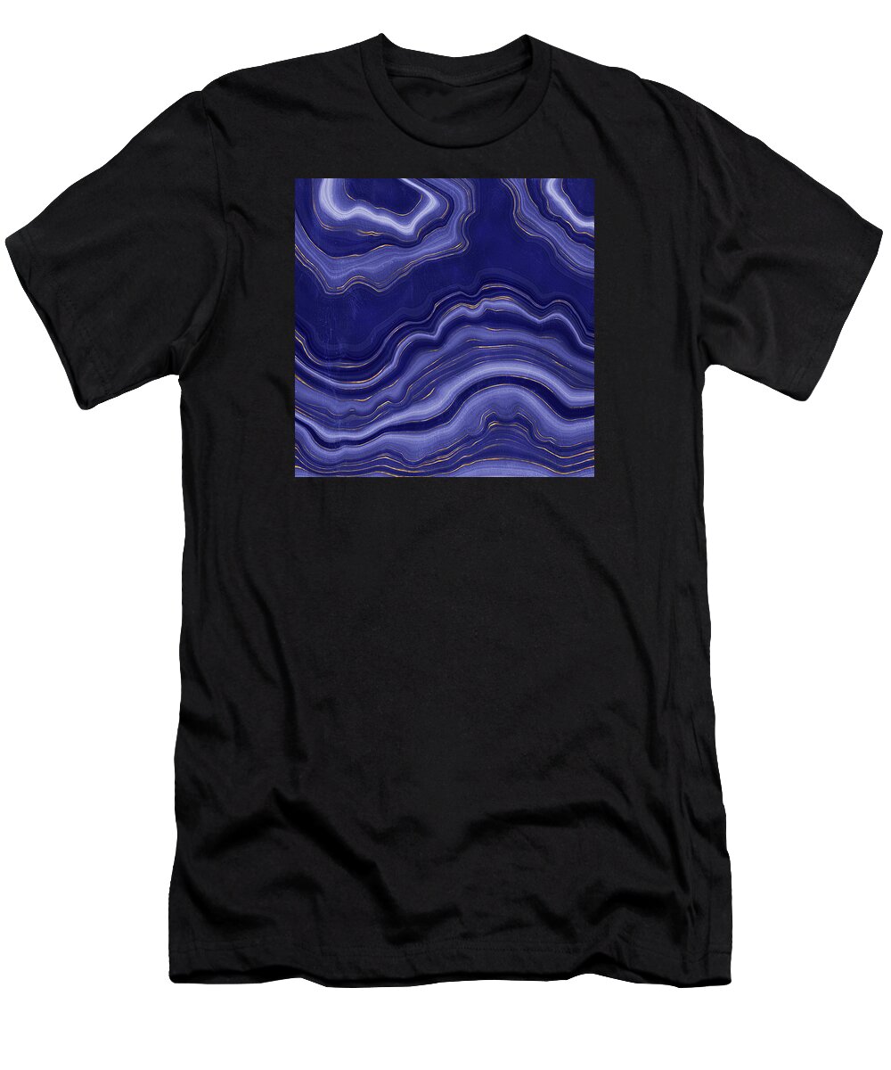 Blue Agate T-Shirt featuring the painting Blue Agate With Gold by Modern Art
