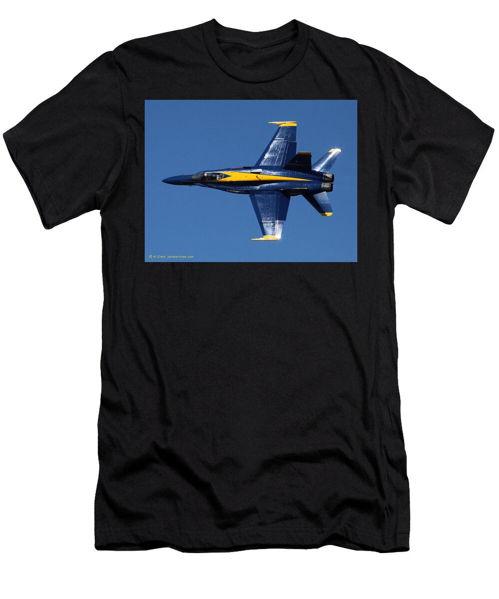 Blue Angels T-Shirt featuring the photograph Blue Angels Solo Knife-edge by Custom Aviation Art