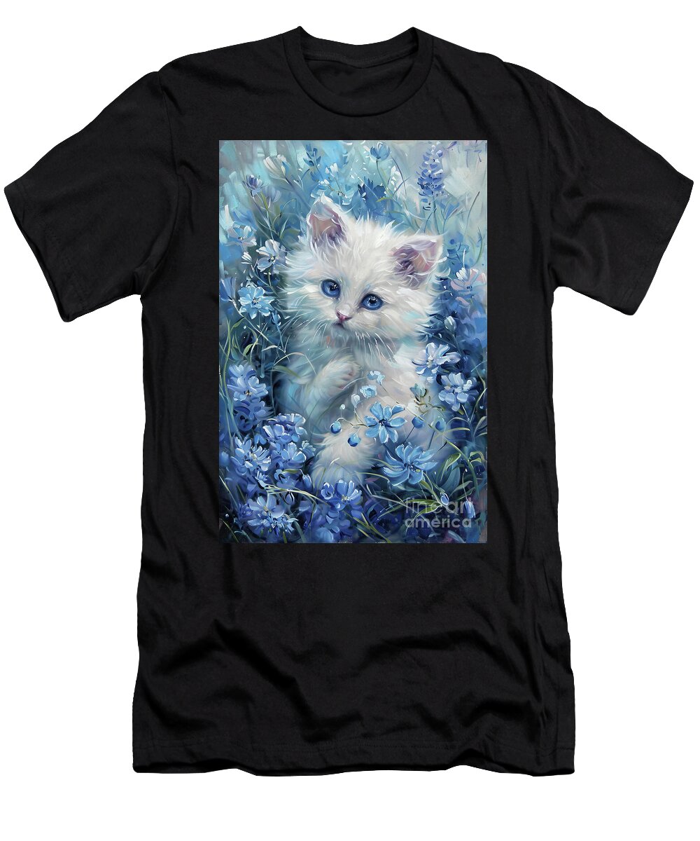 Cat T-Shirt featuring the painting Blue Blossom Kitten by Tina LeCour