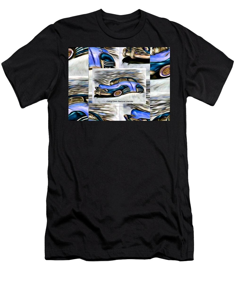 Chevy T-Shirt featuring the digital art Blue Car Abstract Collage Art Poster by Ronald Mills