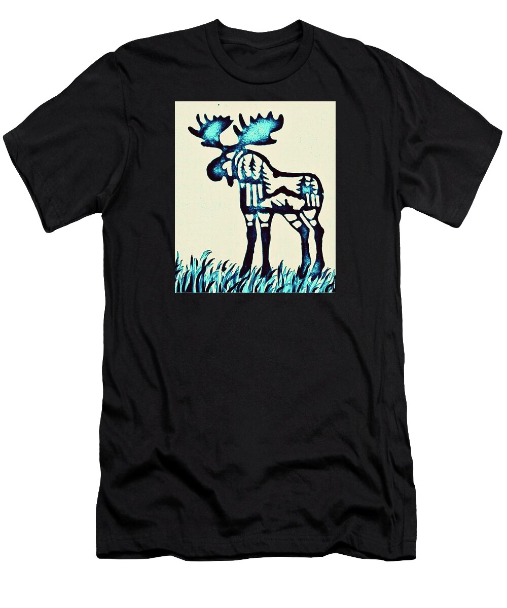 Moose T-Shirt featuring the pyrography Blue Moose by Larry Campbell