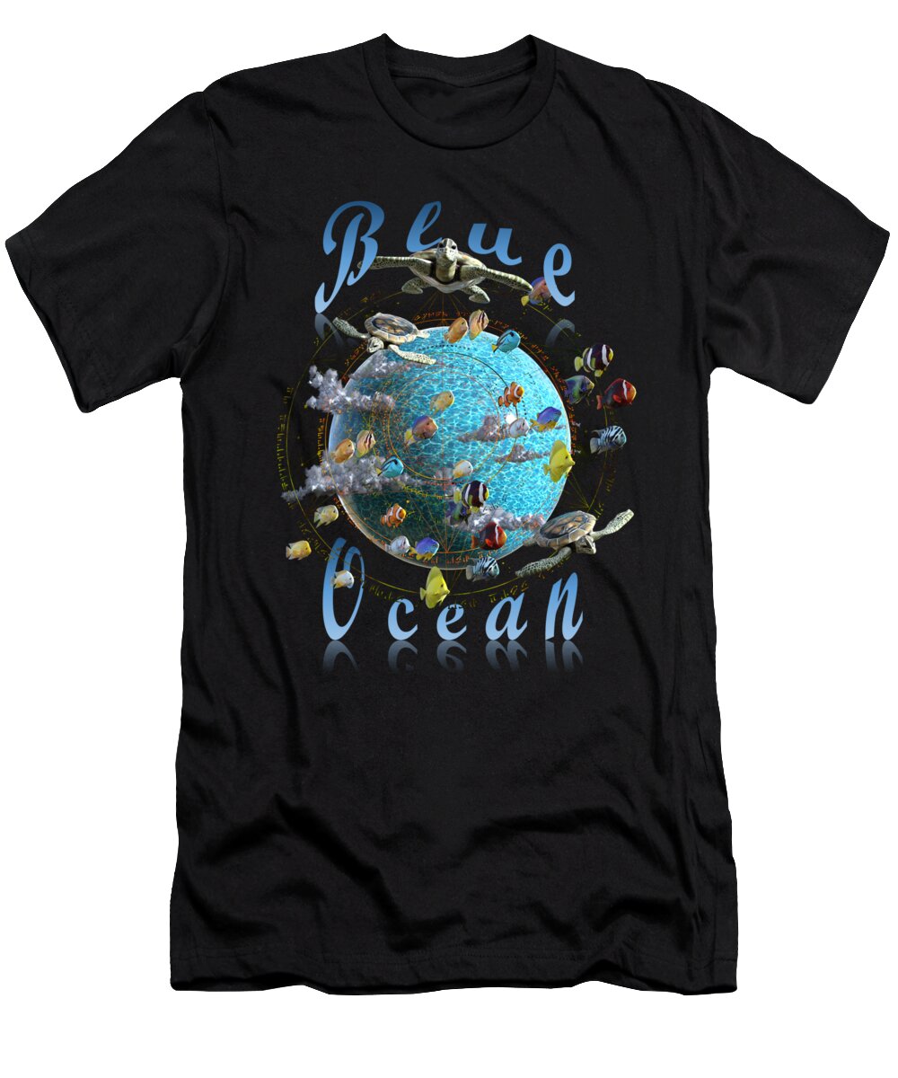 Water T-Shirt featuring the digital art Blue Ocean t-shirt design by Richard Hopkinson