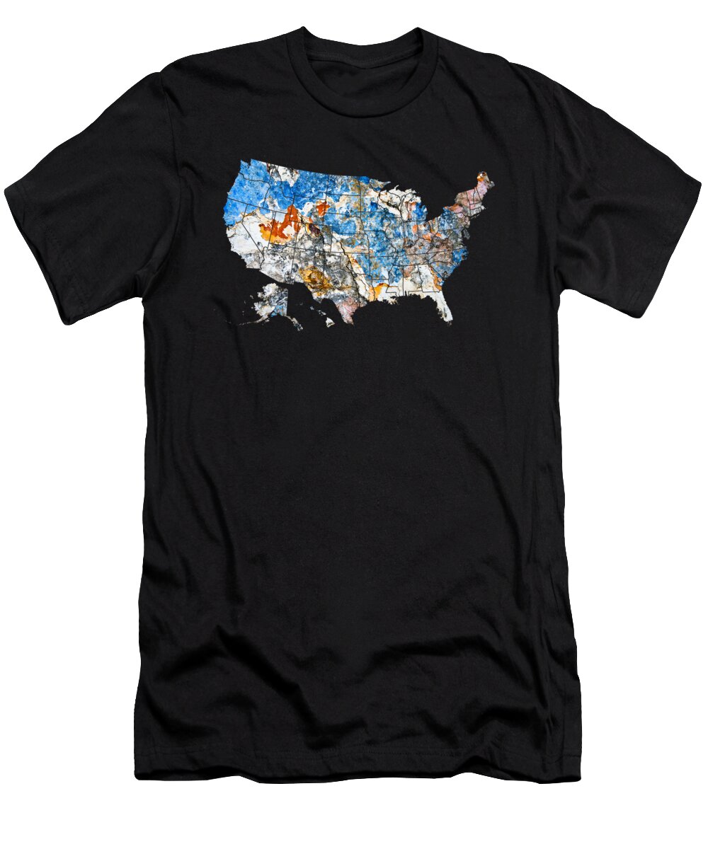 Us T-Shirt featuring the photograph Blue street art US map by Delphimages Map Creations