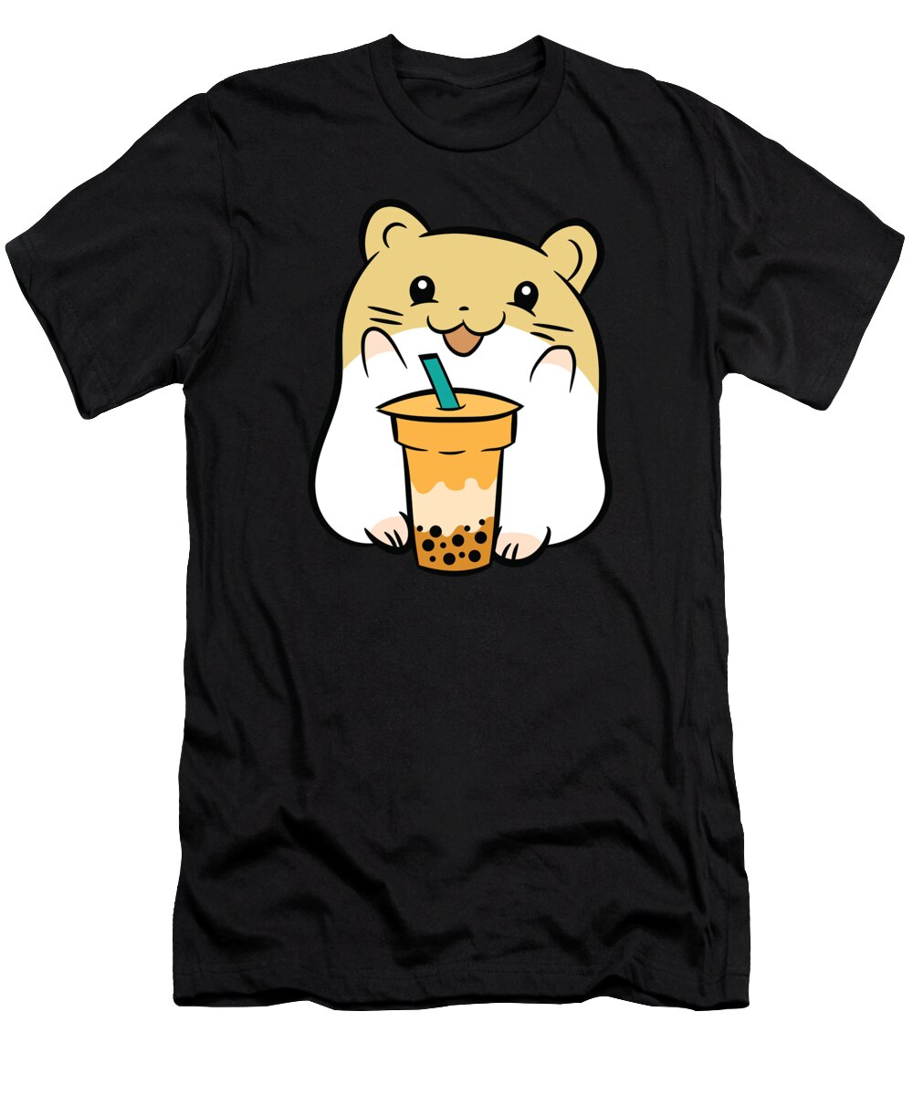 Bubble Tea T-Shirt featuring the digital art Boba Tea Lover Cute Guinea Pig With Bubble Tea by EQ Designs