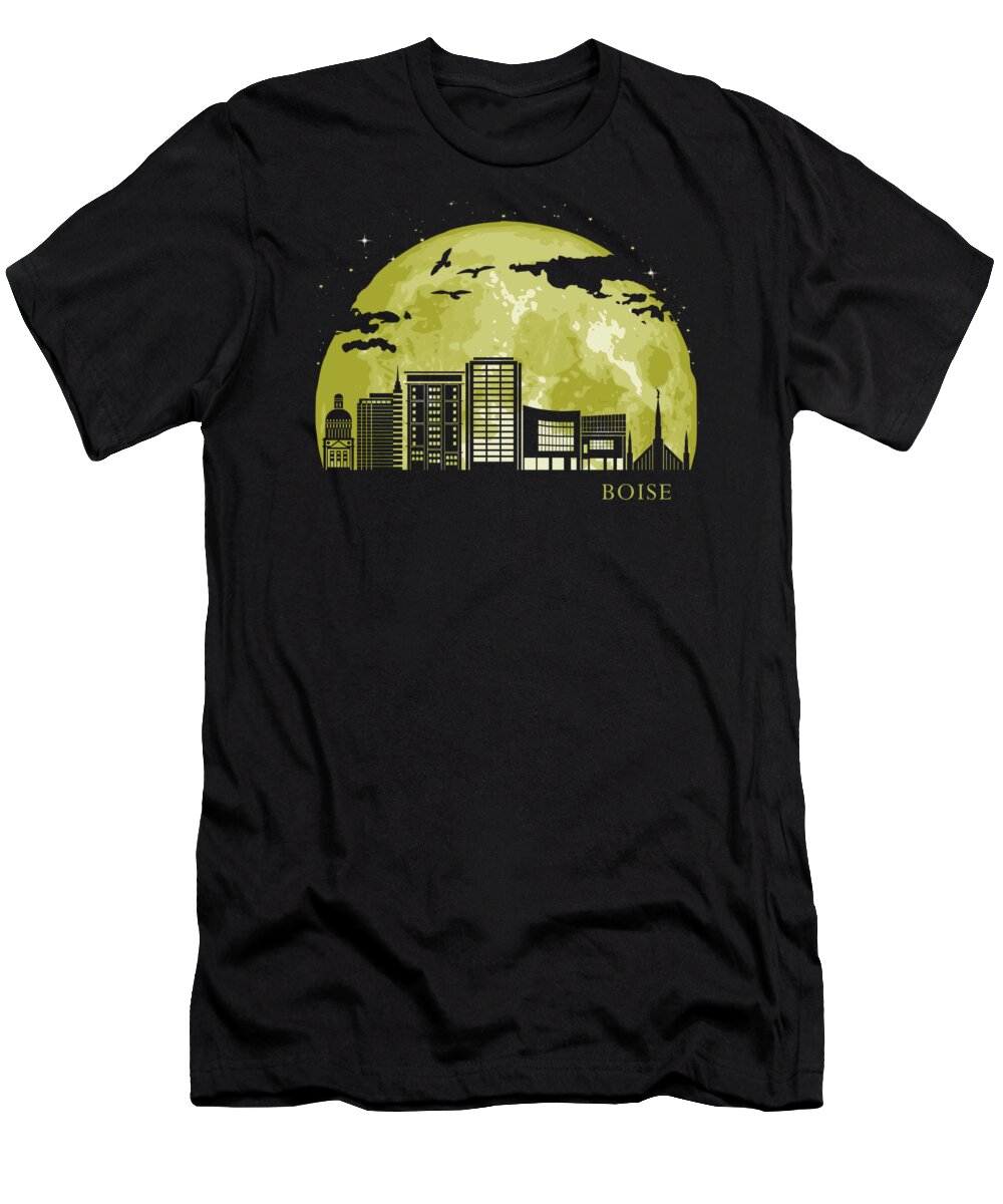 Idaho T-Shirt featuring the digital art BOISE Moon Light Night Stars Skyline by Filip Schpindel