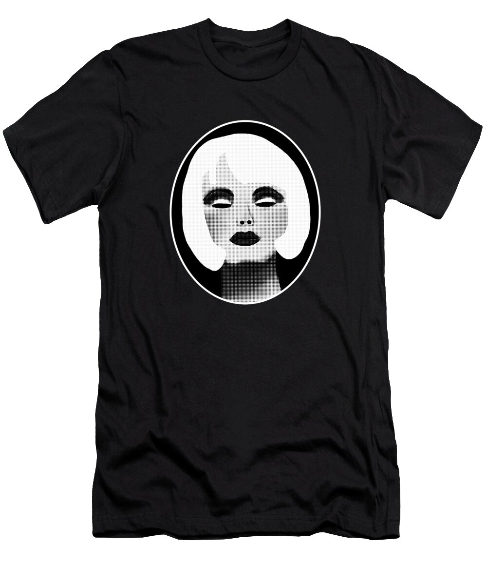  T-Shirt featuring the painting Blonde Beauty Model in Black and White by Barefoot Bodeez Art