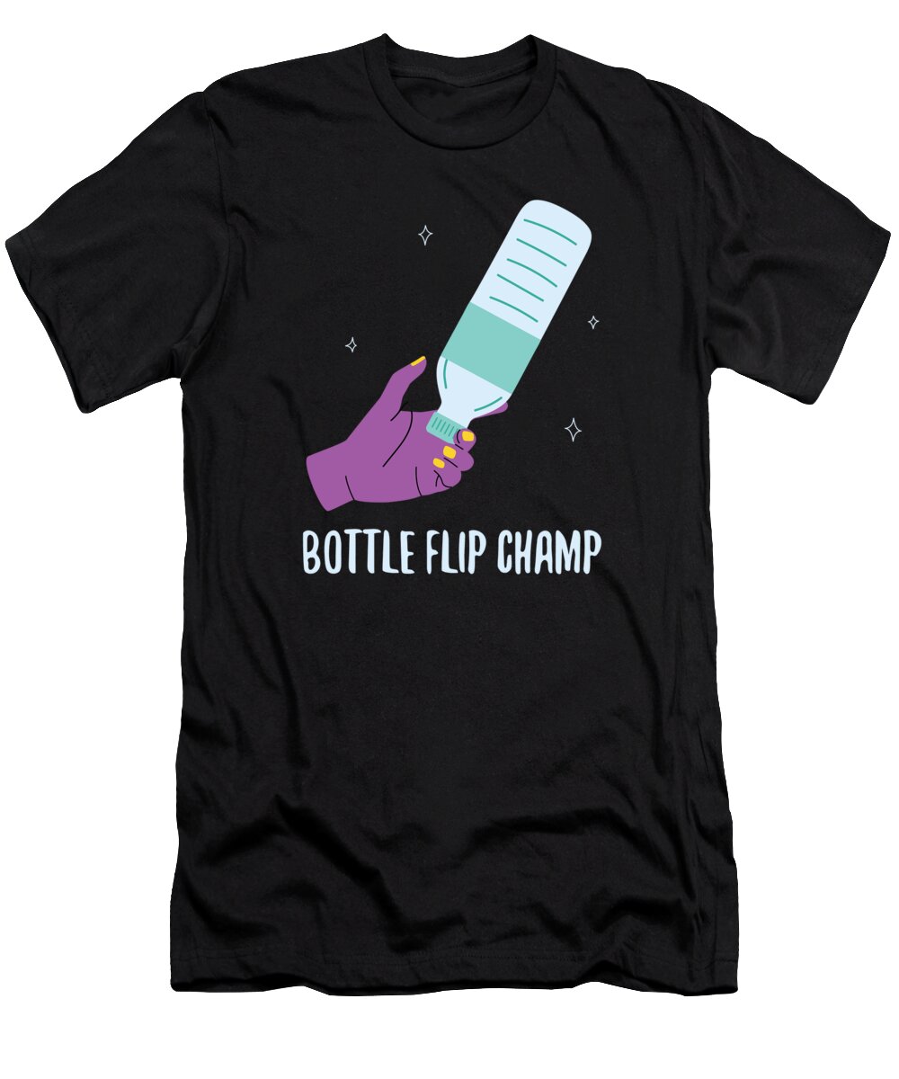 Bottle Flipping T-Shirt featuring the digital art Bottle Flip Champ Bottle by Moon Tees