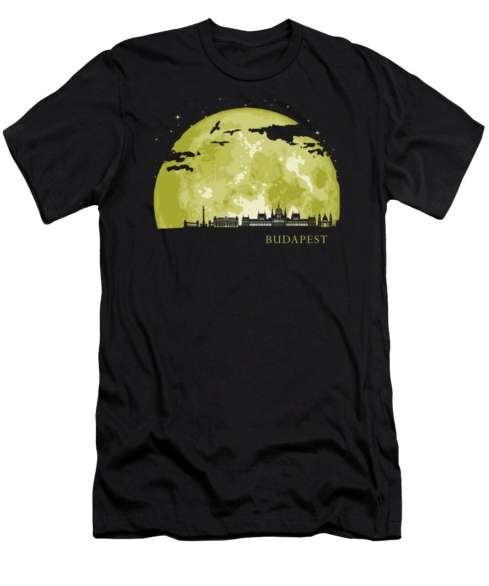 Hungary T-Shirt featuring the digital art BUDAPEST Moon Light Night Stars Skyline by Filip Schpindel