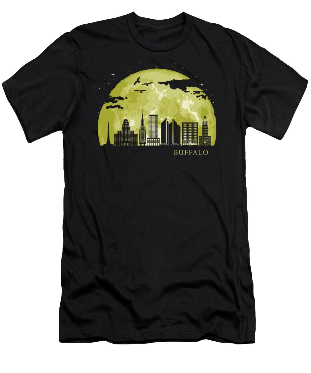 Buffalo T-Shirt featuring the digital art BUFFALO Moon Light Night Stars Skyline by Filip Schpindel