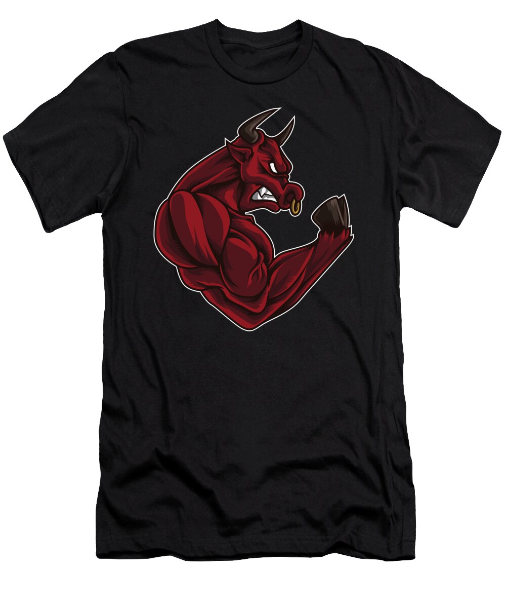 Bull T-Shirt featuring the digital art Bull At The Gym Training Fitness Muscles Power by Mister Tee