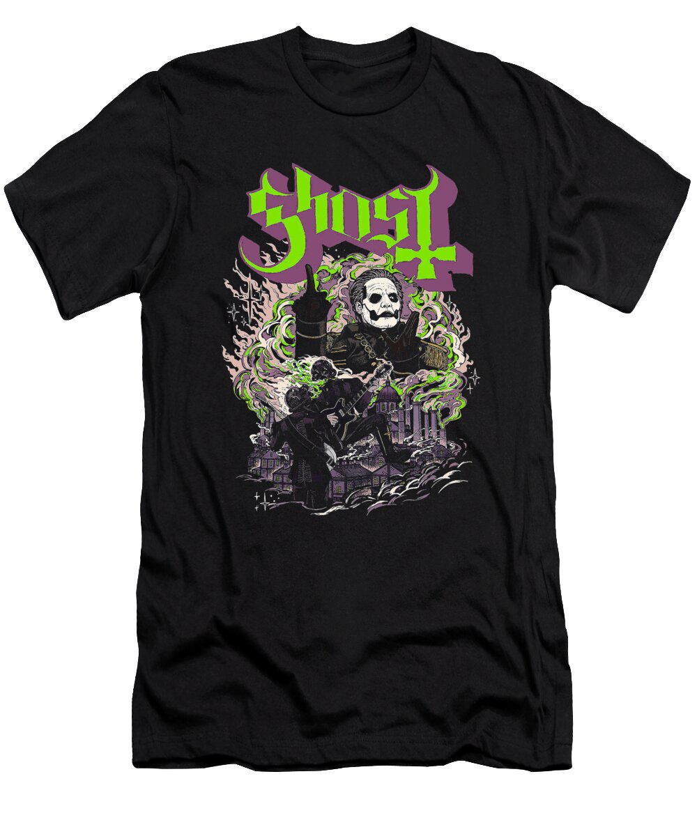 Ghost T-Shirt featuring the digital art Burned House Ghost band Music by Deanna H Reyes