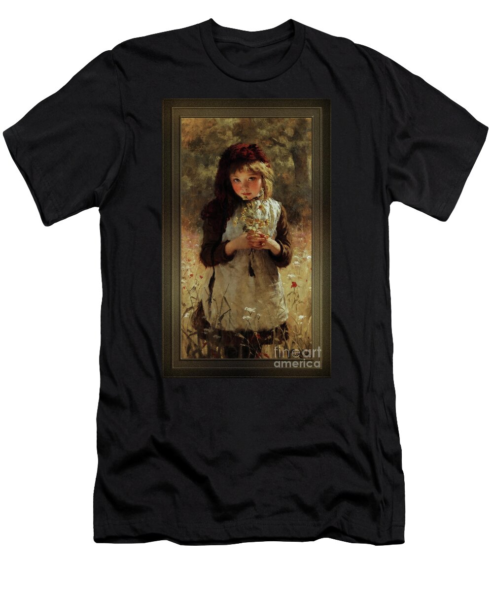 Buttercups T-Shirt featuring the painting Buttercups by George Elgar Hicks Old Masters Classical Fine Art Reproduction by Rolando Burbon