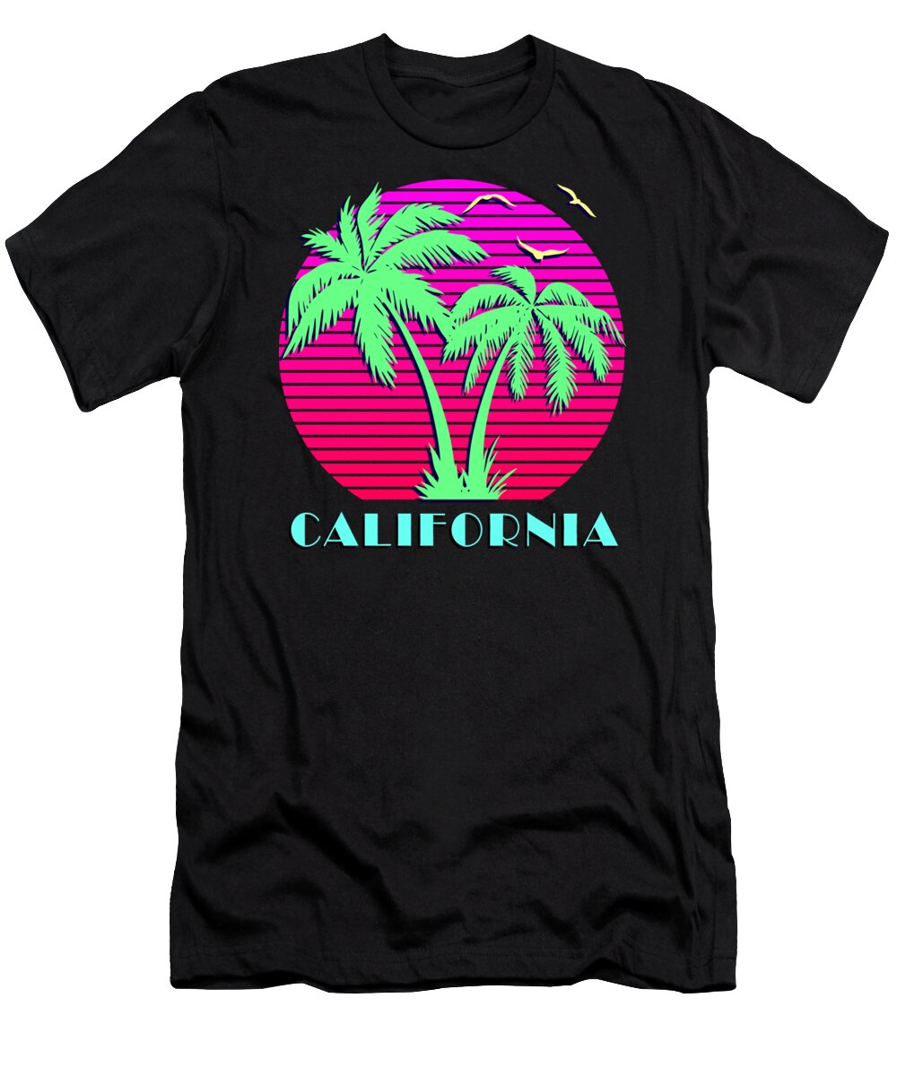 Classic T-Shirt featuring the digital art California Retro Palm Trees Sunset by Filip Schpindel