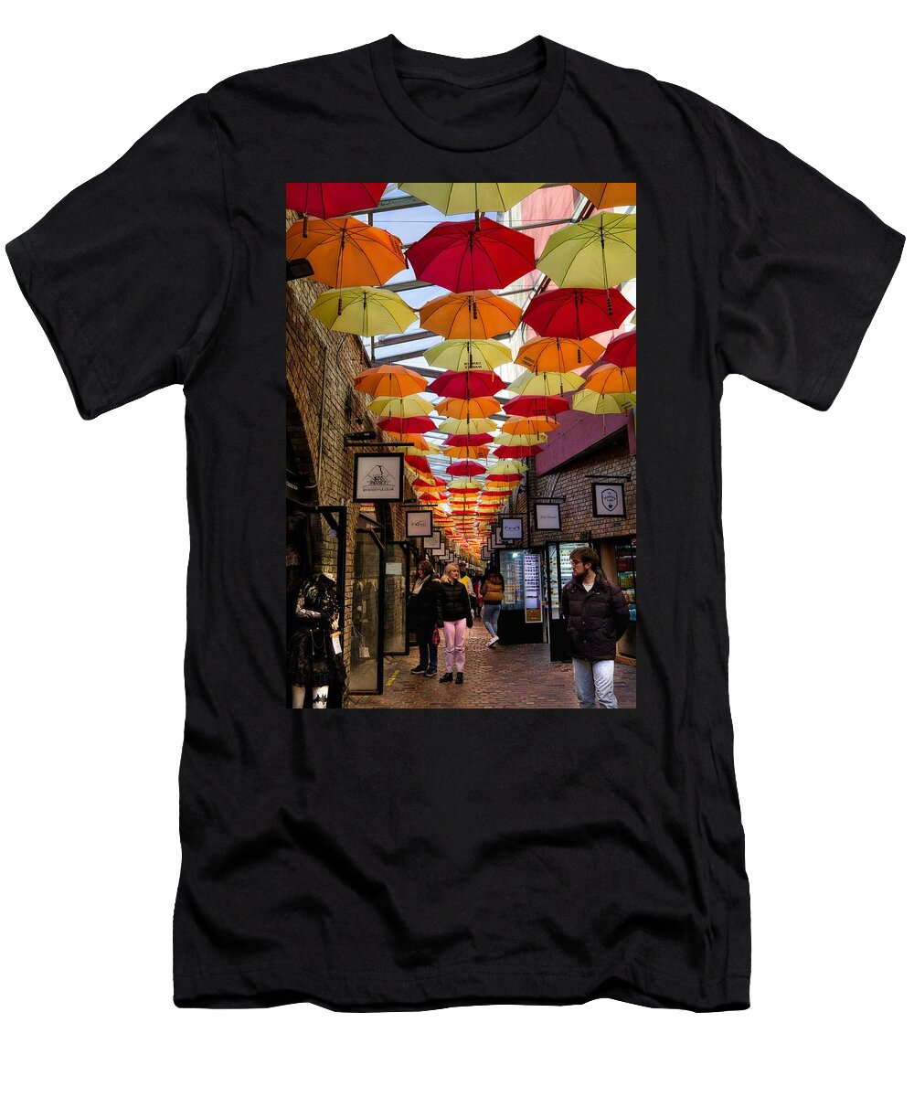 Umbrellastreet T-Shirt featuring the photograph Camden Market Umbrella Street by Raymond Hill
