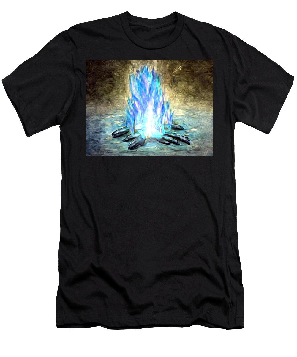 The Entranceway T-Shirt featuring the digital art Campfire Blues by Ronald Mills