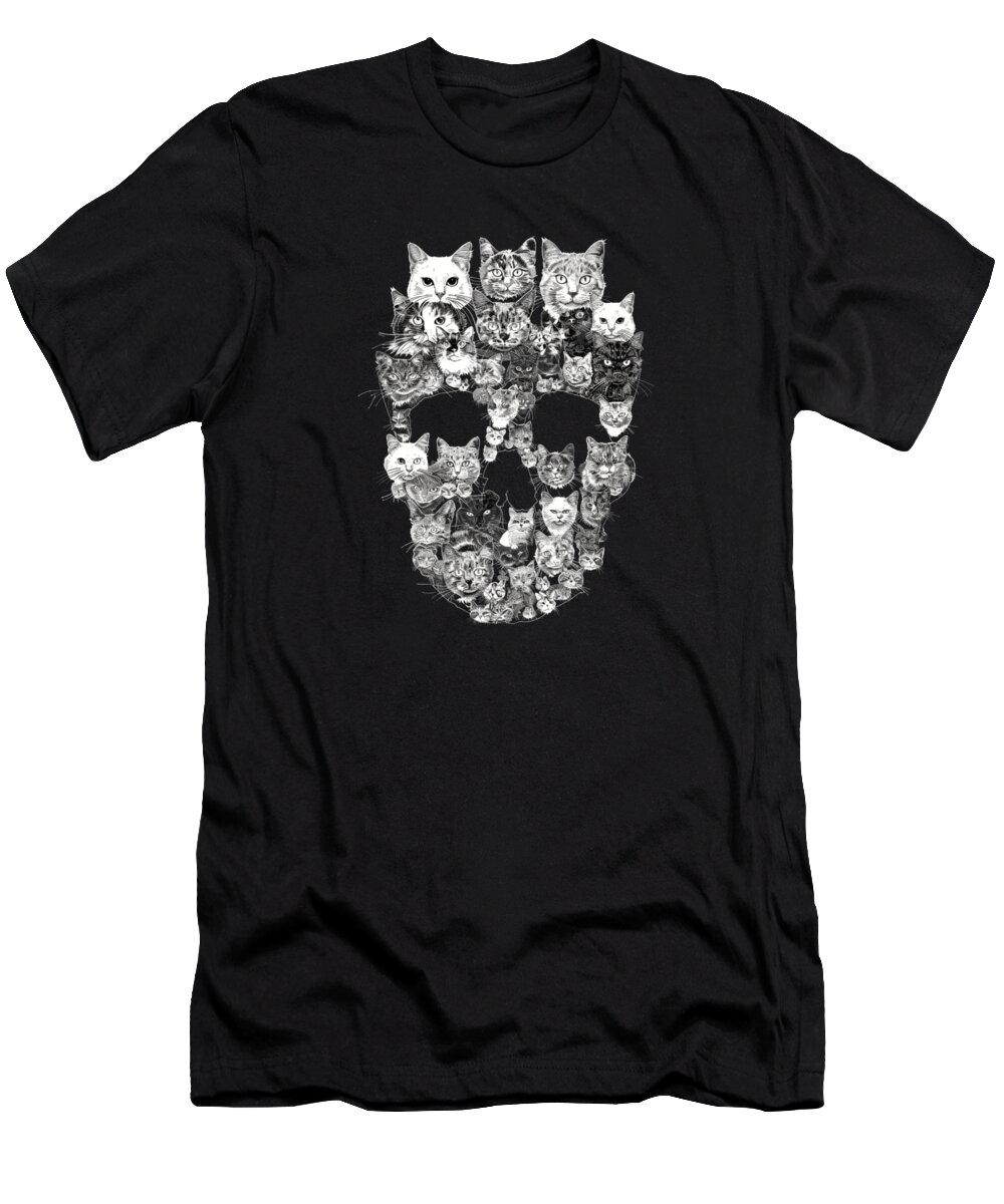 Skull T-Shirt featuring the digital art Cat Skull Pendants by Lotus-Leafal