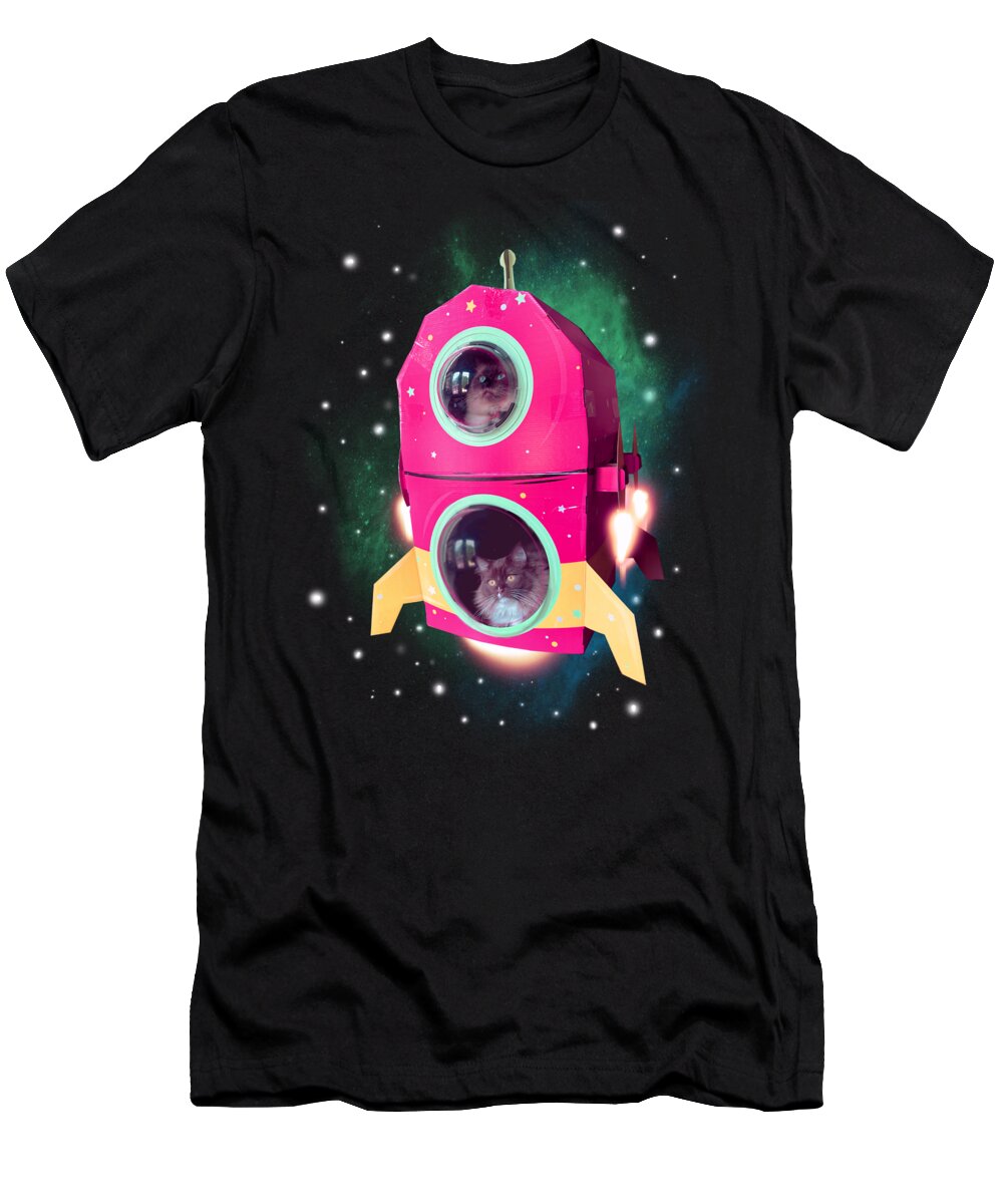 Cat T-Shirt featuring the drawing Cats In Space by Ludwig Van Bacon