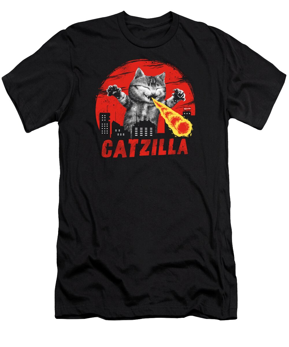 Cat T-Shirt featuring the digital art Catzilla by Vincent Trinidad