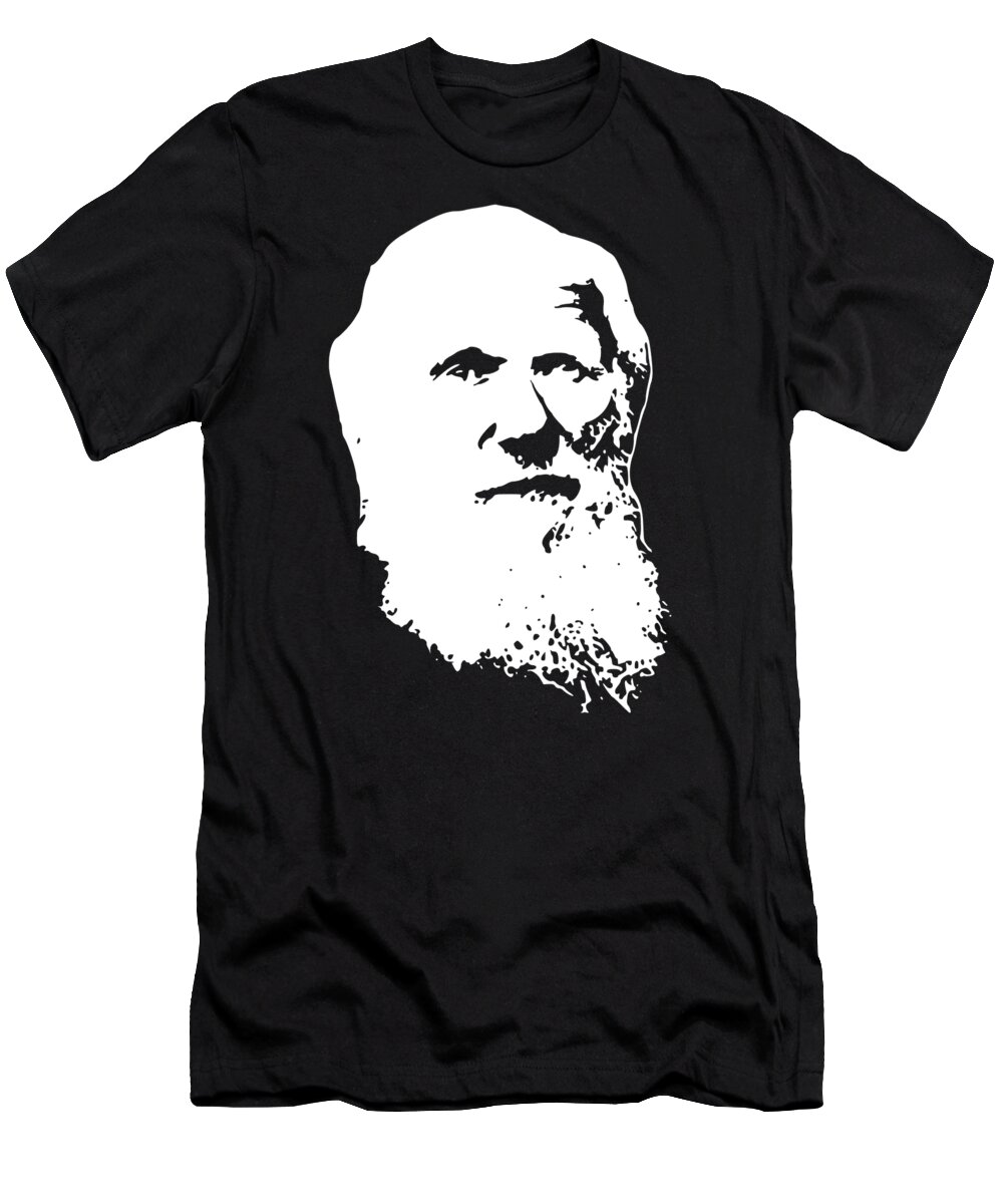 Charles Darwin T-Shirt featuring the digital art Charles Darwin Black On White by Filip Schpindel