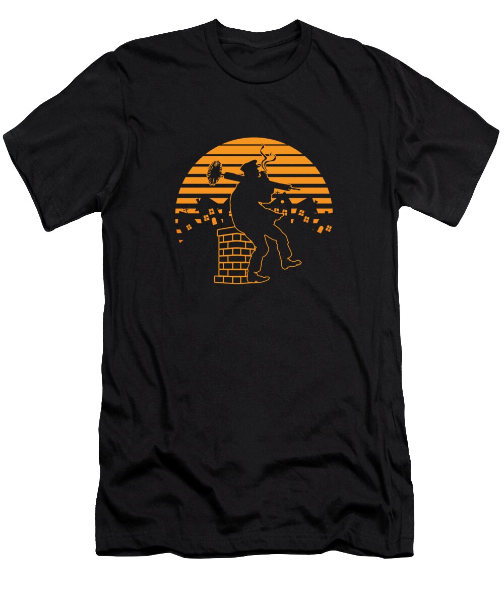 Craftsman T-Shirt featuring the digital art Chimney Sweep Retro Sunset Sweeper Sweeping Gift by Thomas Larch