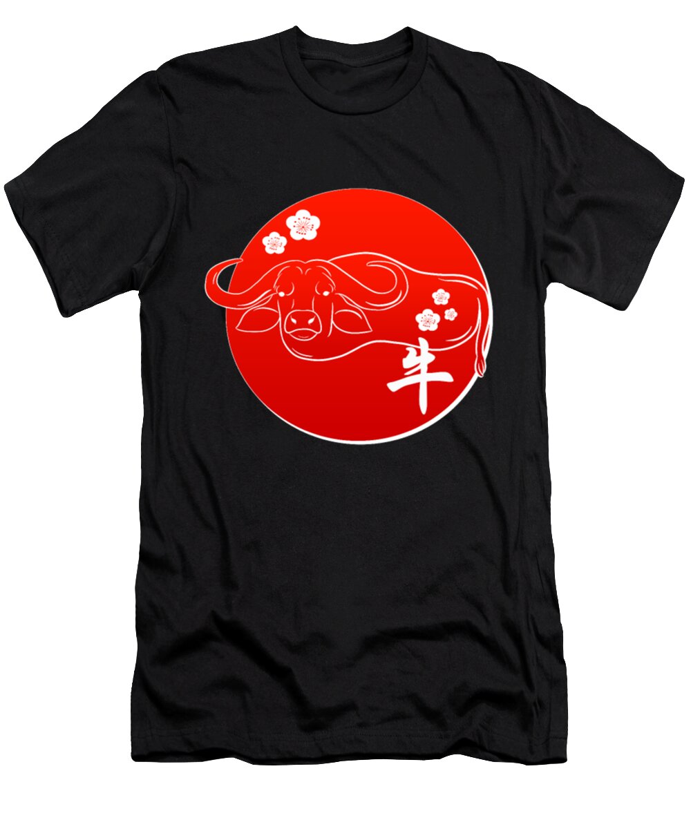 Bison T-Shirt featuring the digital art Chinese New Year Ox Dragon Red Bison by Tinh Tran Le Thanh