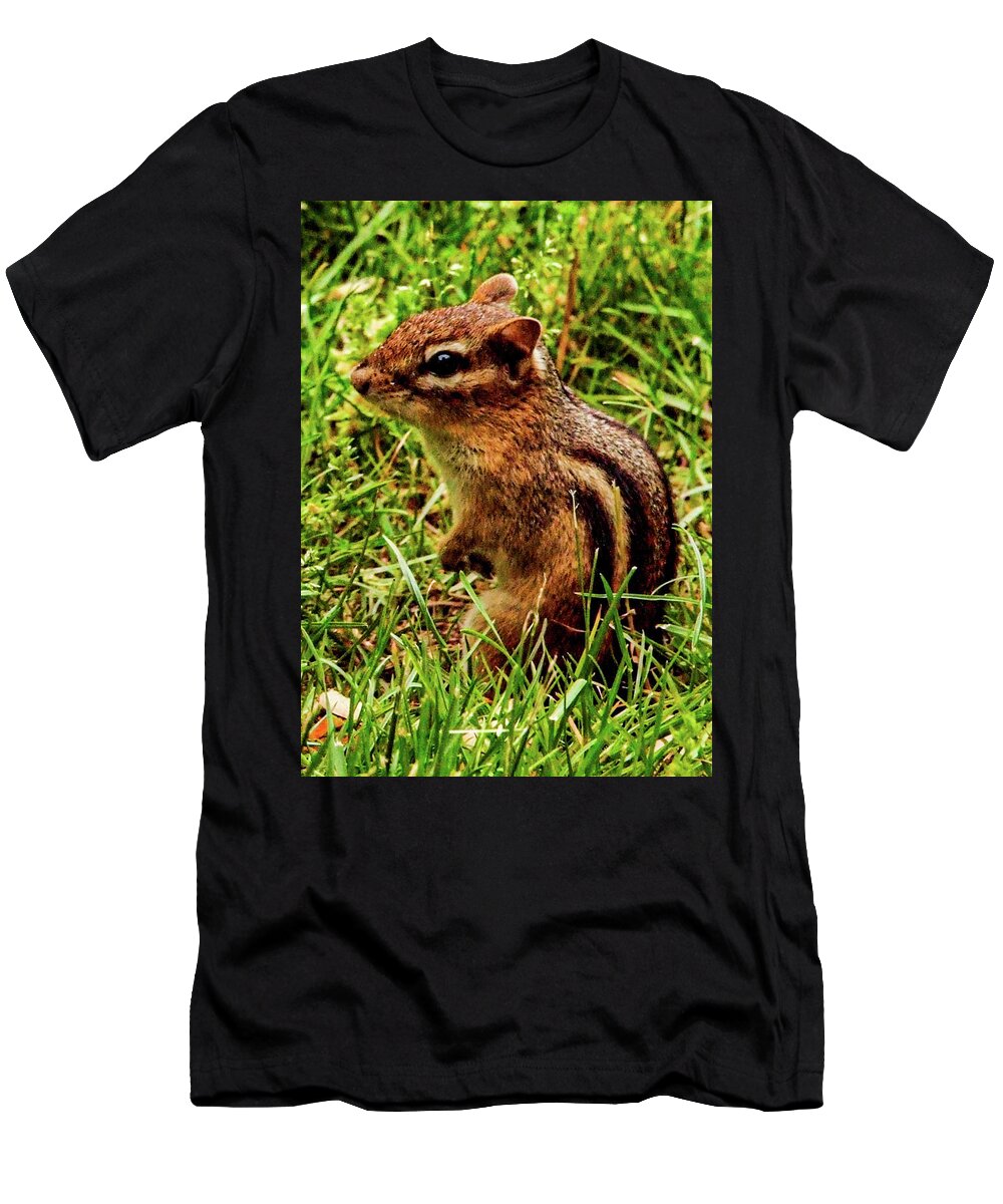 Chipmunk Grass Green T-Shirt featuring the photograph Chipmunk by John Linnemeyer