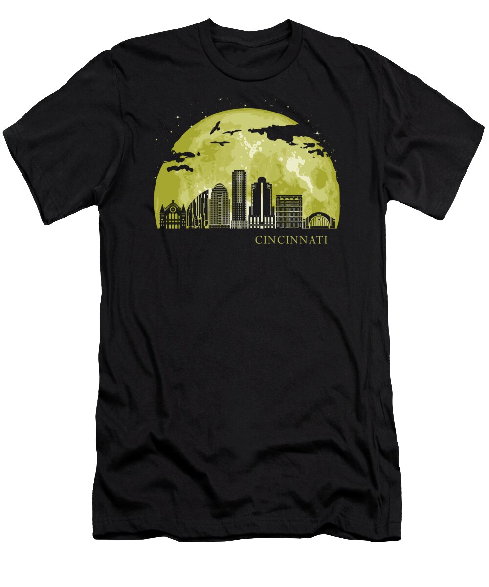 Ohio T-Shirt featuring the digital art CINCINNATI Moon Light Night Stars Skyline by Filip Schpindel