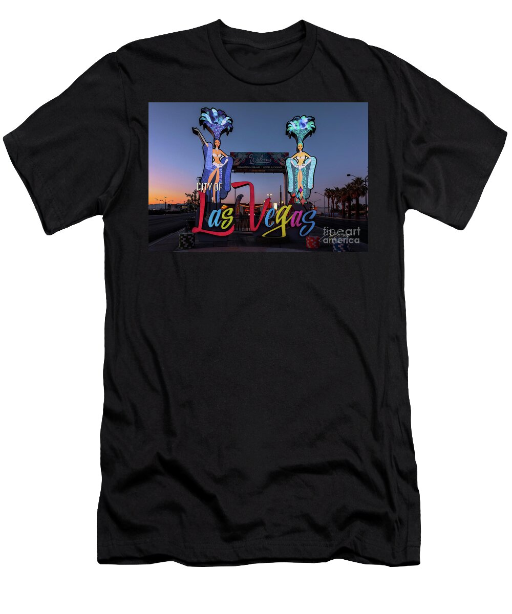 Post Card T-Shirt featuring the photograph City Of Las Vegas Sign at Dusk Post Card by Aloha Art