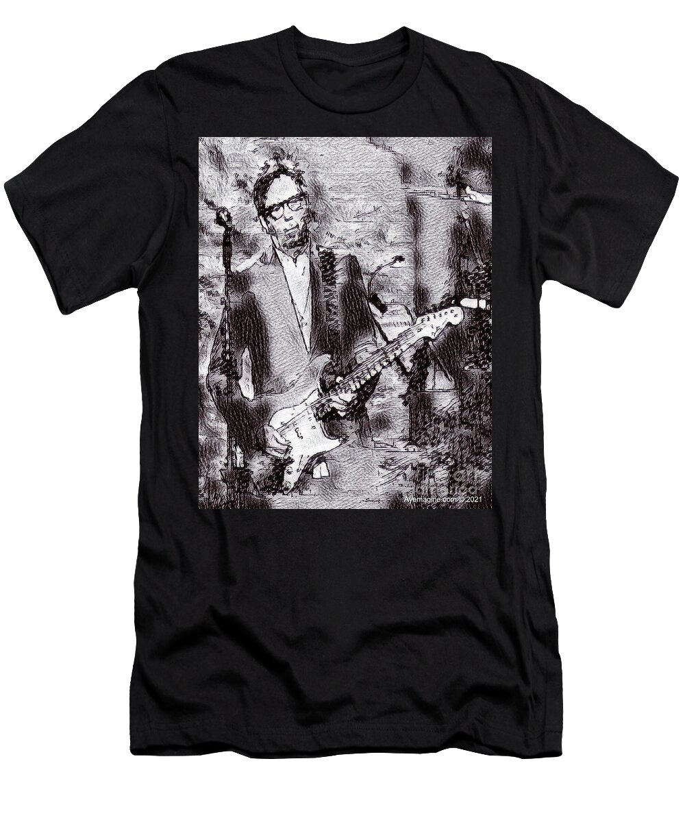 Eric Clapton T-Shirt featuring the digital art Clapton Charcoal Sketch by Ignatius Graffeo
