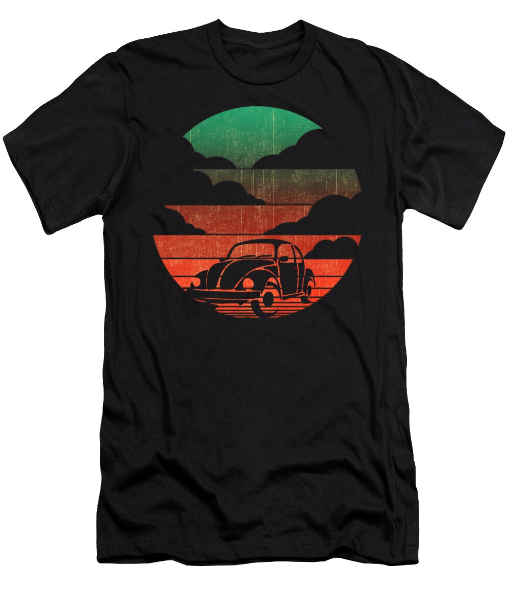 T Shirt T-Shirt featuring the painting Classic Car Sunset Retro Vintage VW Beetle Tee Tees by Tony Rubino