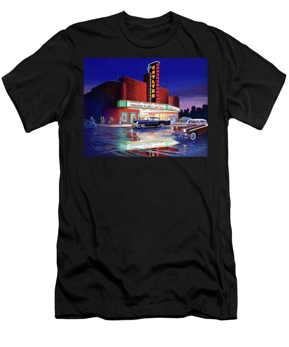 Gaylynn T-Shirt featuring the painting Classic Debut - The Gaylynn Theatre by Randy Welborn
